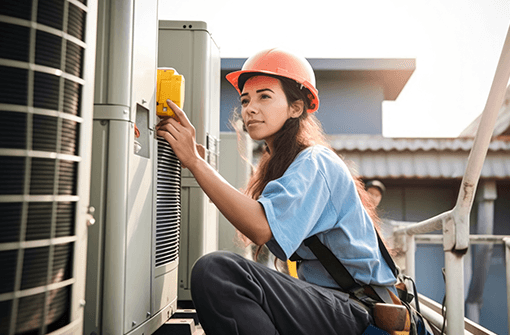 femme travaillant pour une compagnie de nettoyage de conduits de ventilation